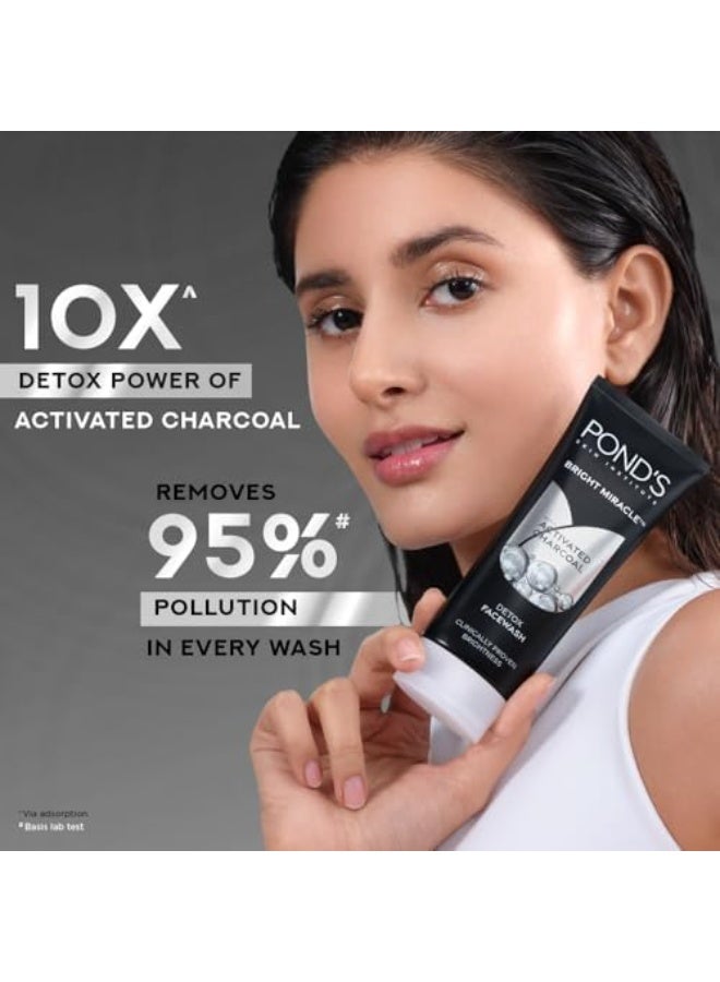 PONDS Pond's Bright miracle with Activated Charcoal Detox facewash Deep Cleans Impurities Dirt And Pollution For 2X Brighter Glowing Skin,150 g - Image 3